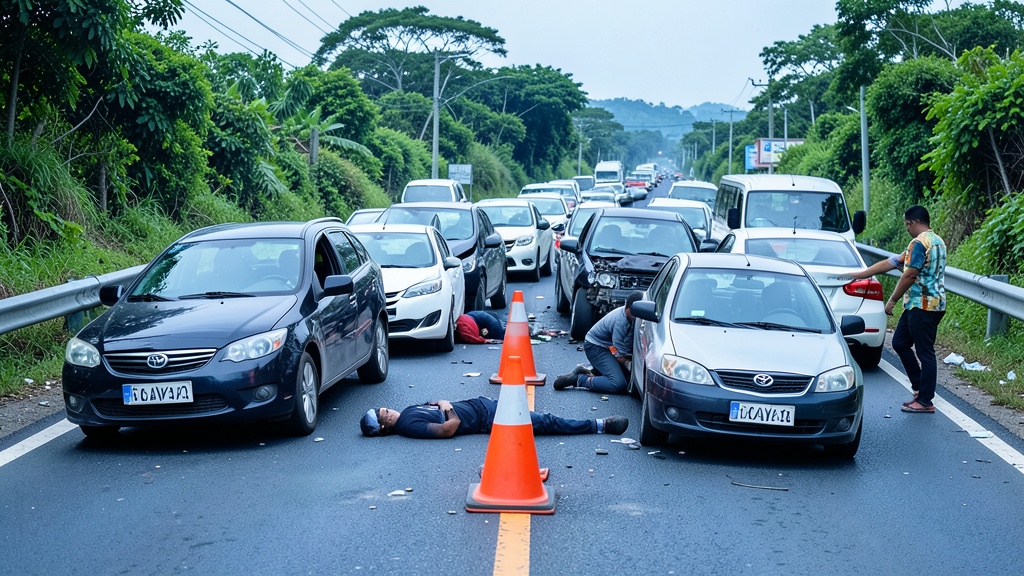 Choque múltiple en vía Yaguachi-Babahoyo deja un herido y obliga a la CTE a regular el tránsito