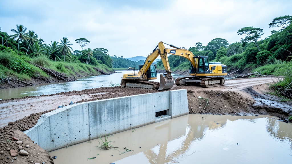 Avanza el muro de contención del río Chanchán en Coronel Marcelino Maridueña