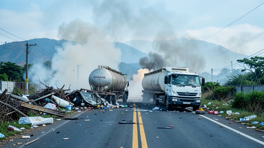 Choque entre tanquero y camión deja dos heridos en vía Durán-Yaguachi