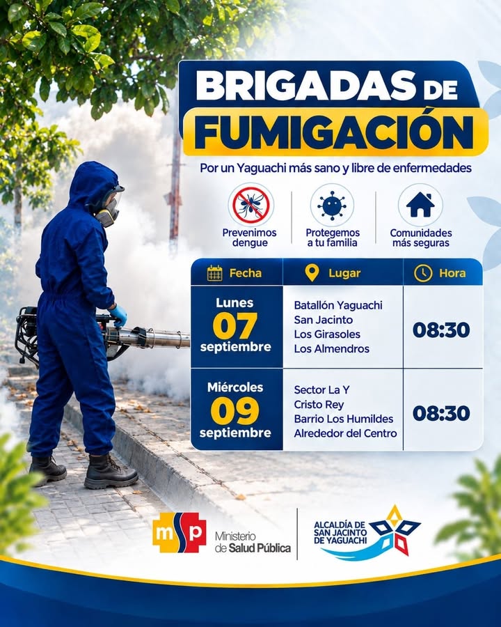 Brigadas de fumigación contra el dengue recorren Yaguachi este lunes y miércoles