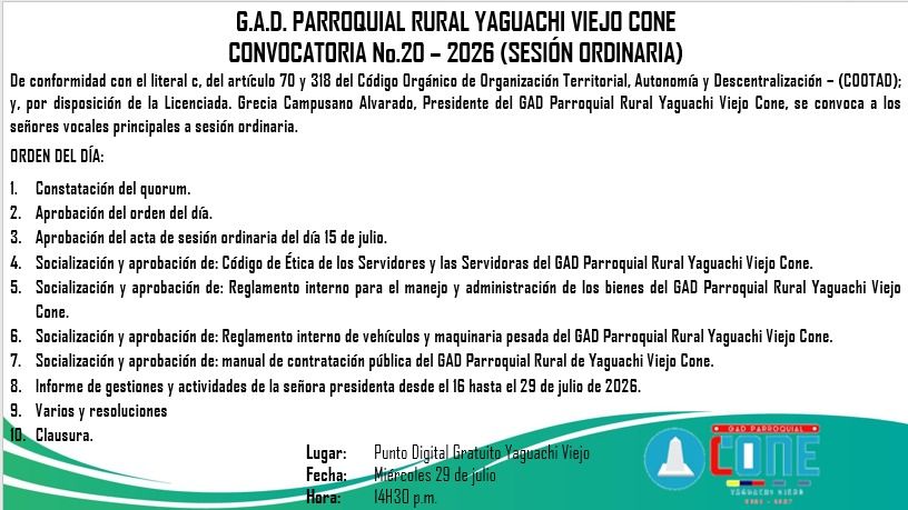 Yaguachi: El GAD Municipal convoca sesión ordinaria para el 24 de julio