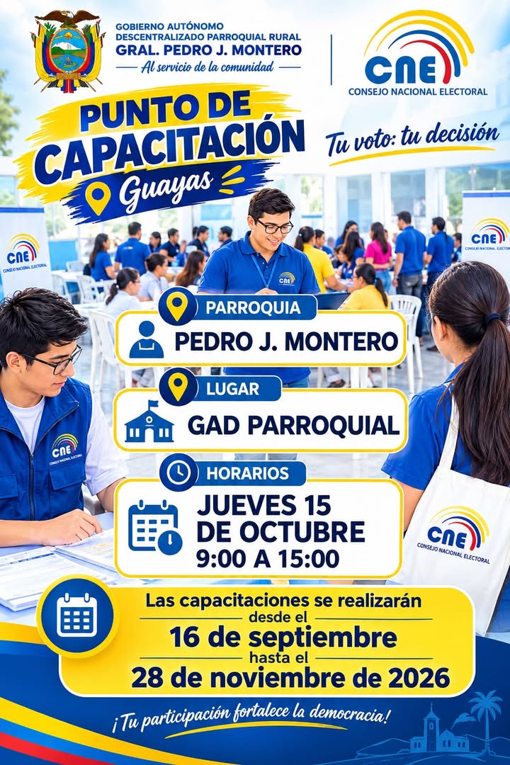 JRV de Boliche tienen capacitación el 15 de octubre en la junta parroquial