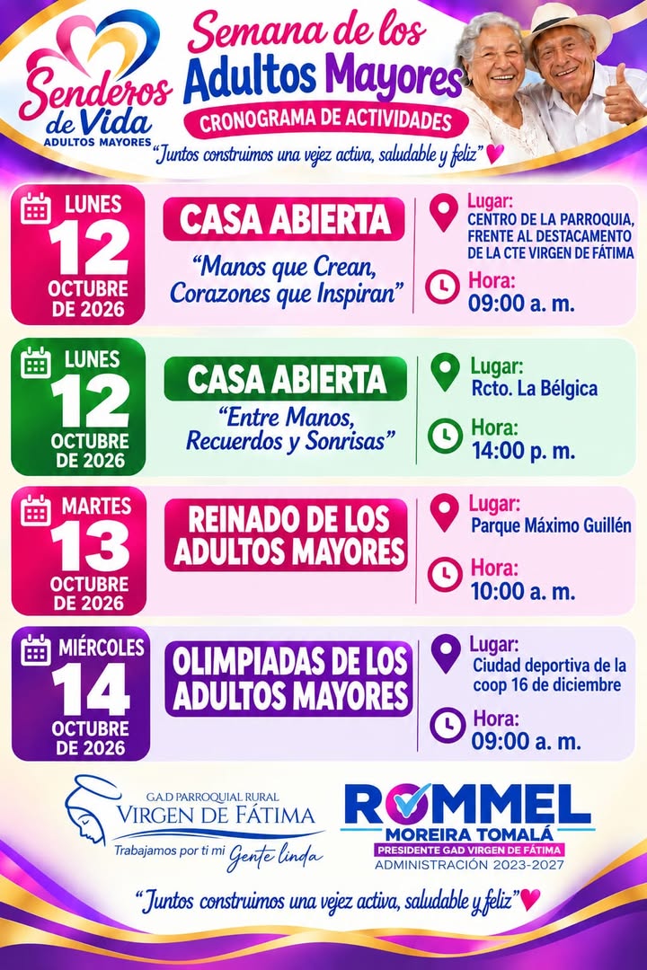 Junta parroquial de Virgen de Fátima agenda actividades por la Semana del Adulto Mayor