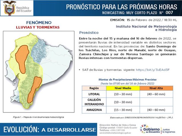 Alerta meteorológica por lluvias intensas en el norte y sur del Guayas para este 15 de febrero