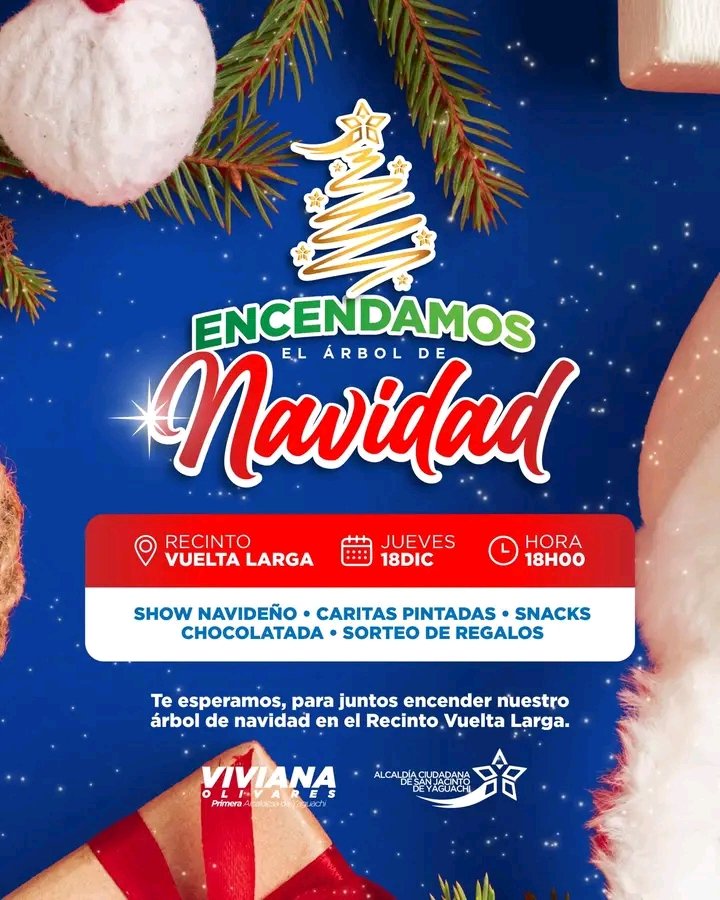 La Alcaldía de Yaguachi encendió el árbol navideño en Vuelta Larga con show para niños