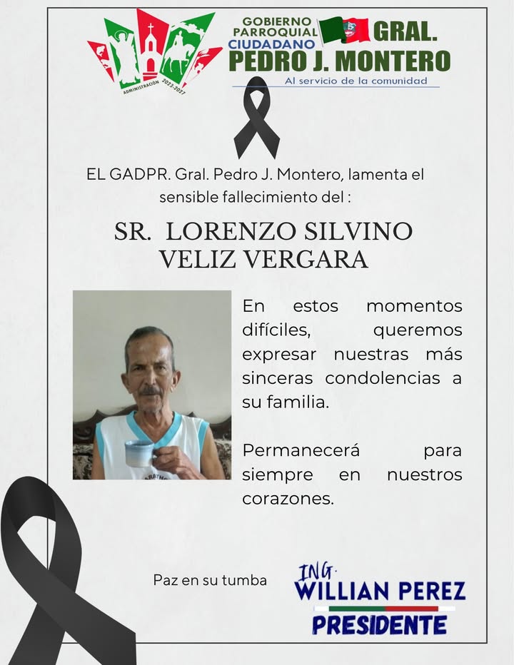 Luto en Boliche: GAD parroquial lamenta fallecimiento de Lorenzo Silvino Véliz